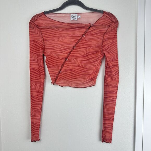 Princess Polly Orange Long Sleeve Transparent Crop Top Size US 2 Boho Festival - Picture 1 of 6